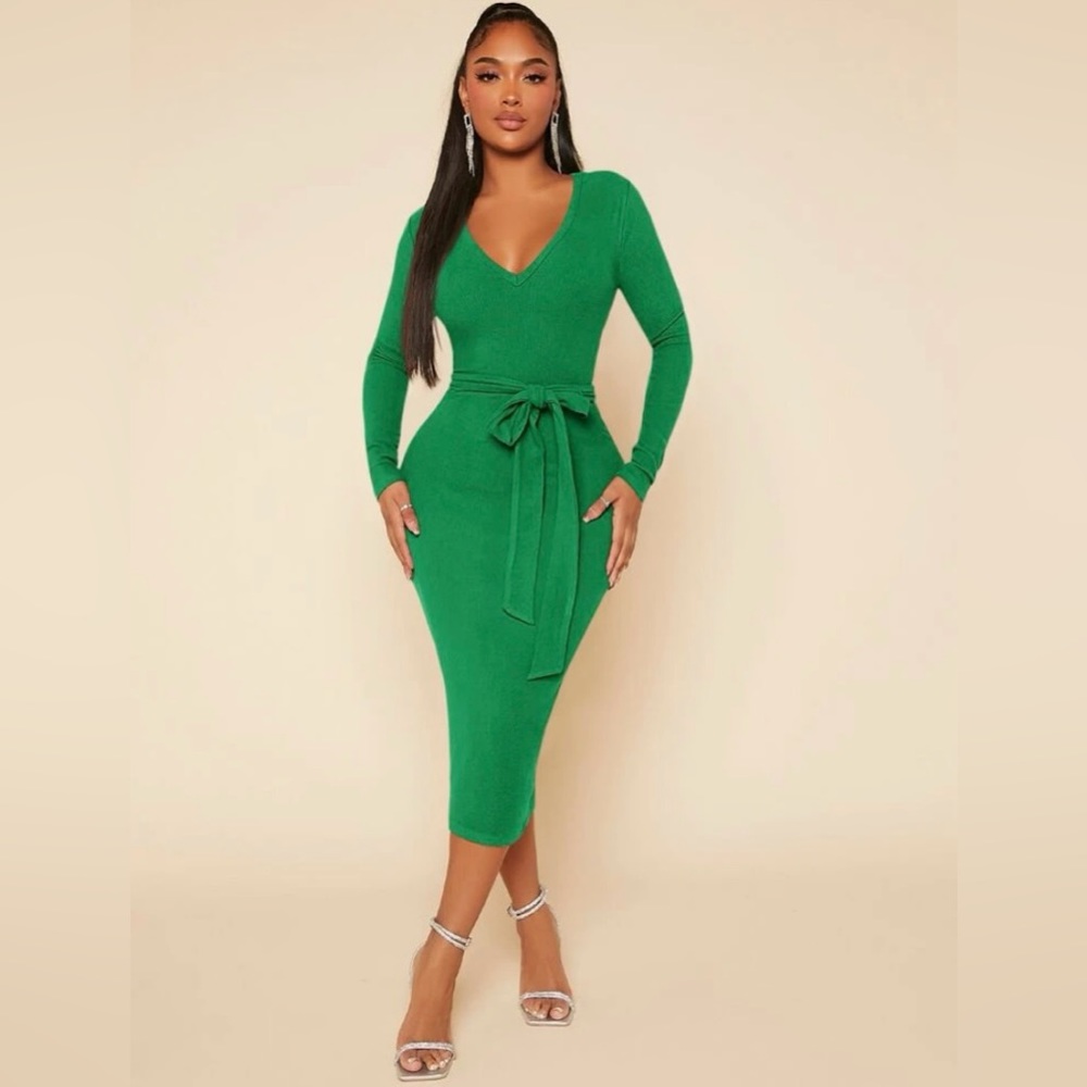 Green bodycon midi dress